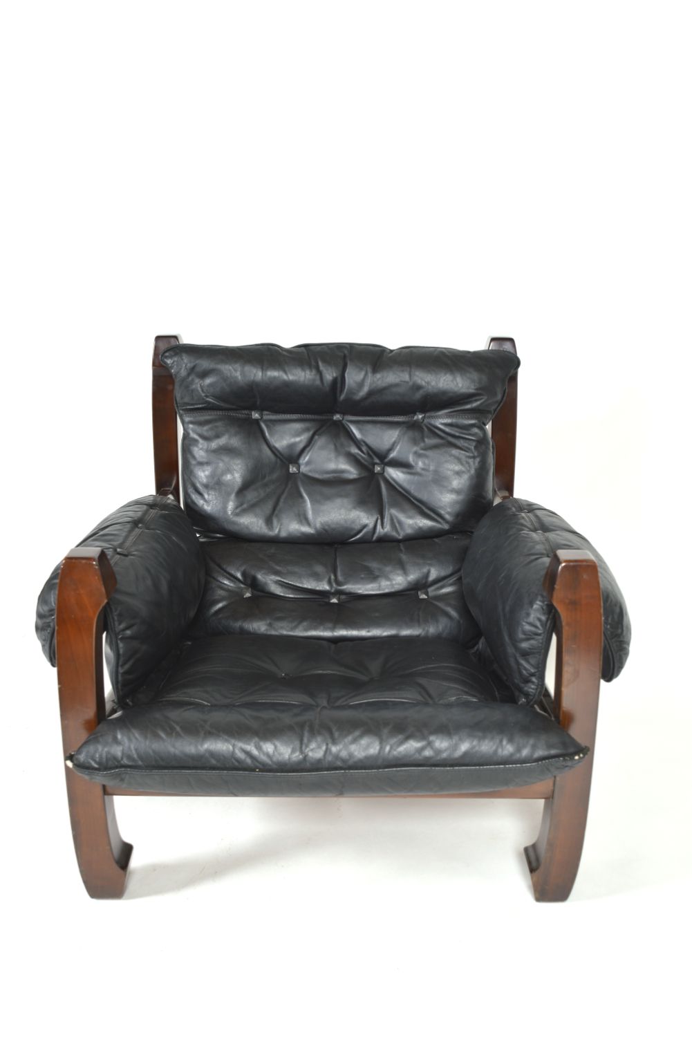 Midcentury Black Leather Samurai Arm Lounge Chair By Luciano Frigerio Italy 1971 photo buy