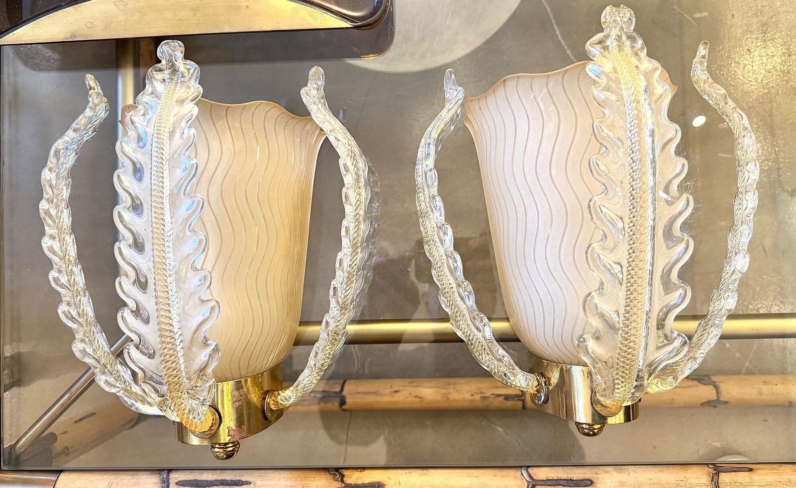 A Wonderful Pair Of 1950s Murano Glass And Brass Wall Socnces By Barovier And Toso photo 2150.0