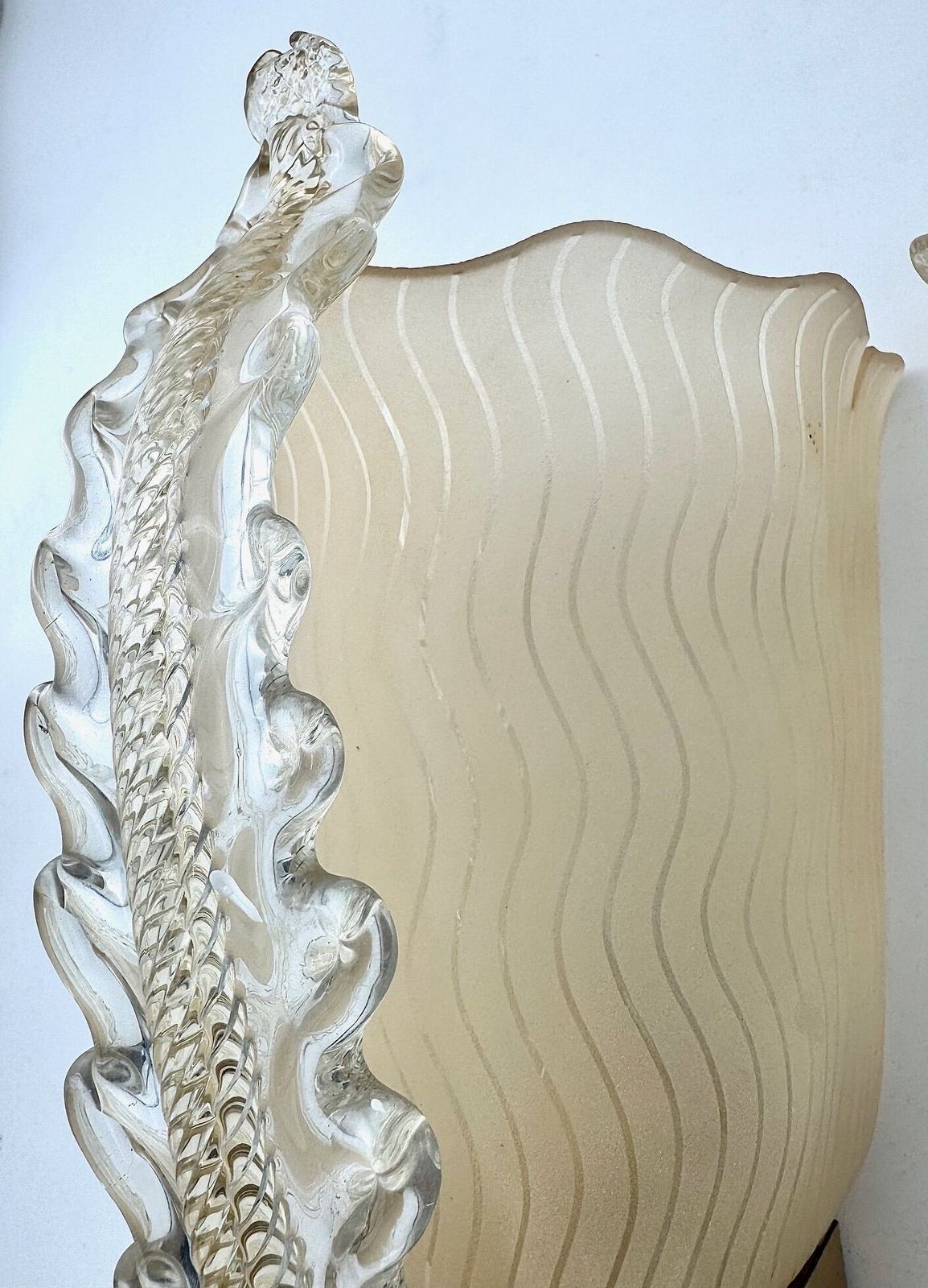 A Wonderful Pair Of 1950s Murano Glass And Brass Wall Socnces By Barovier And Toso photo buy
