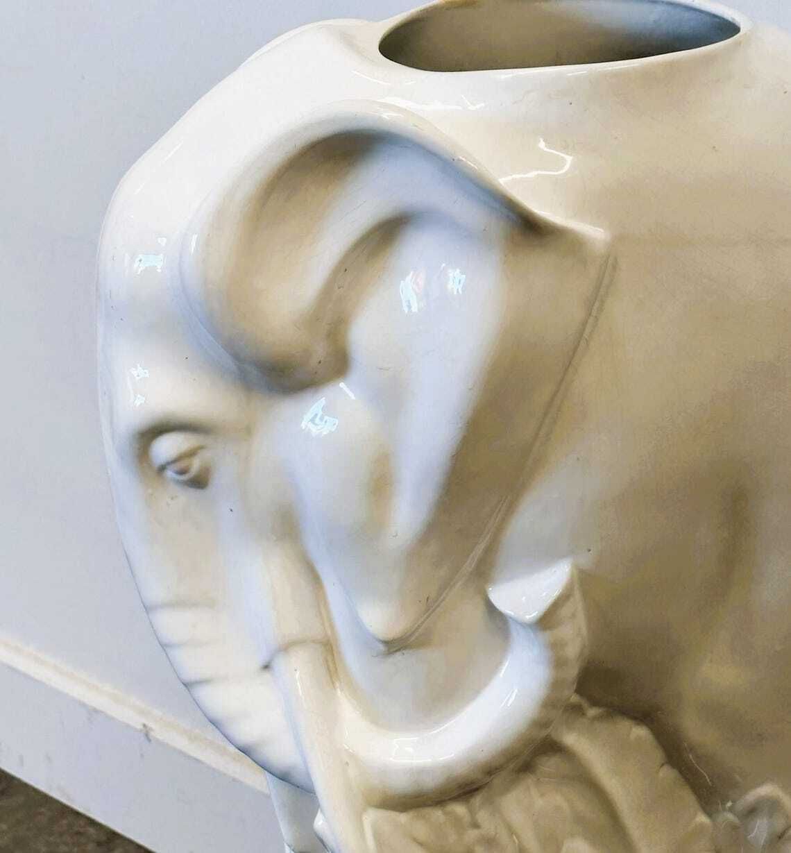 Vintage White Ceramic Elephant Umbrella Stand  Planter  France 1970s. photo furniture