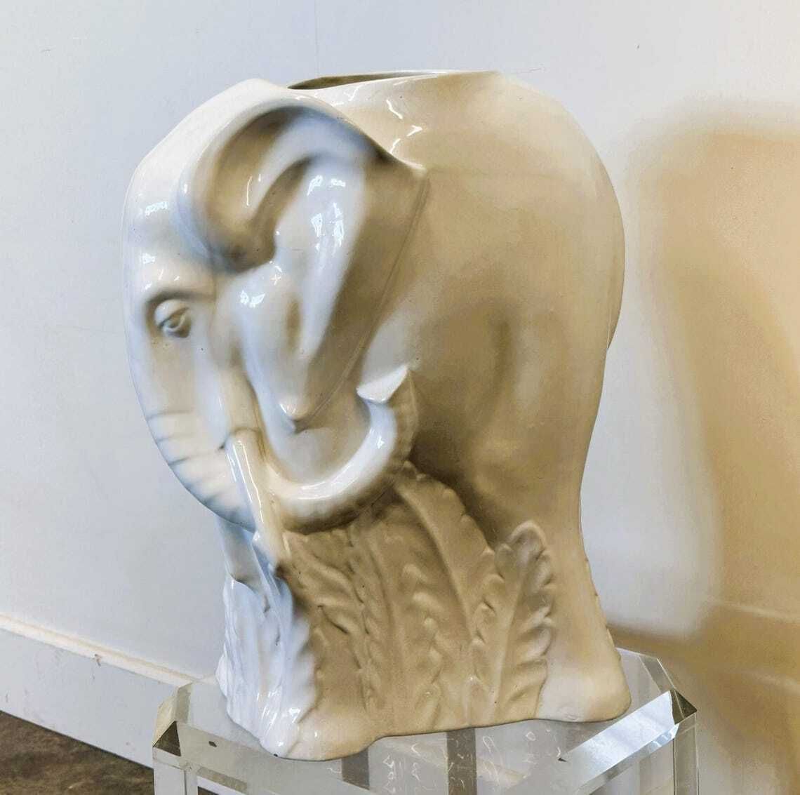 Vintage White Ceramic Elephant Umbrella Stand  Planter  France 1970s. photo for sale