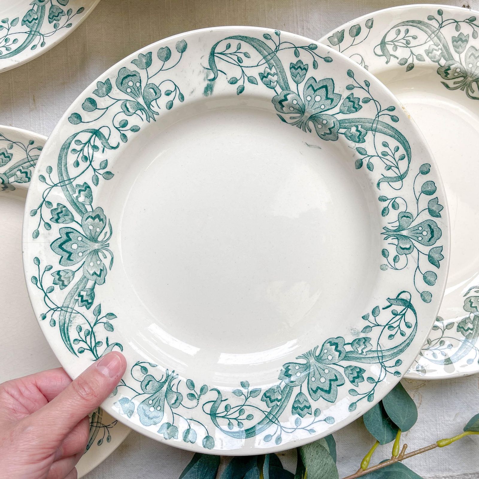 Set Of 6 Antique Terre De Fer "Figuig" Soup Plates – Longchamp 19th Century – Vintage French Tableware photo 157.0