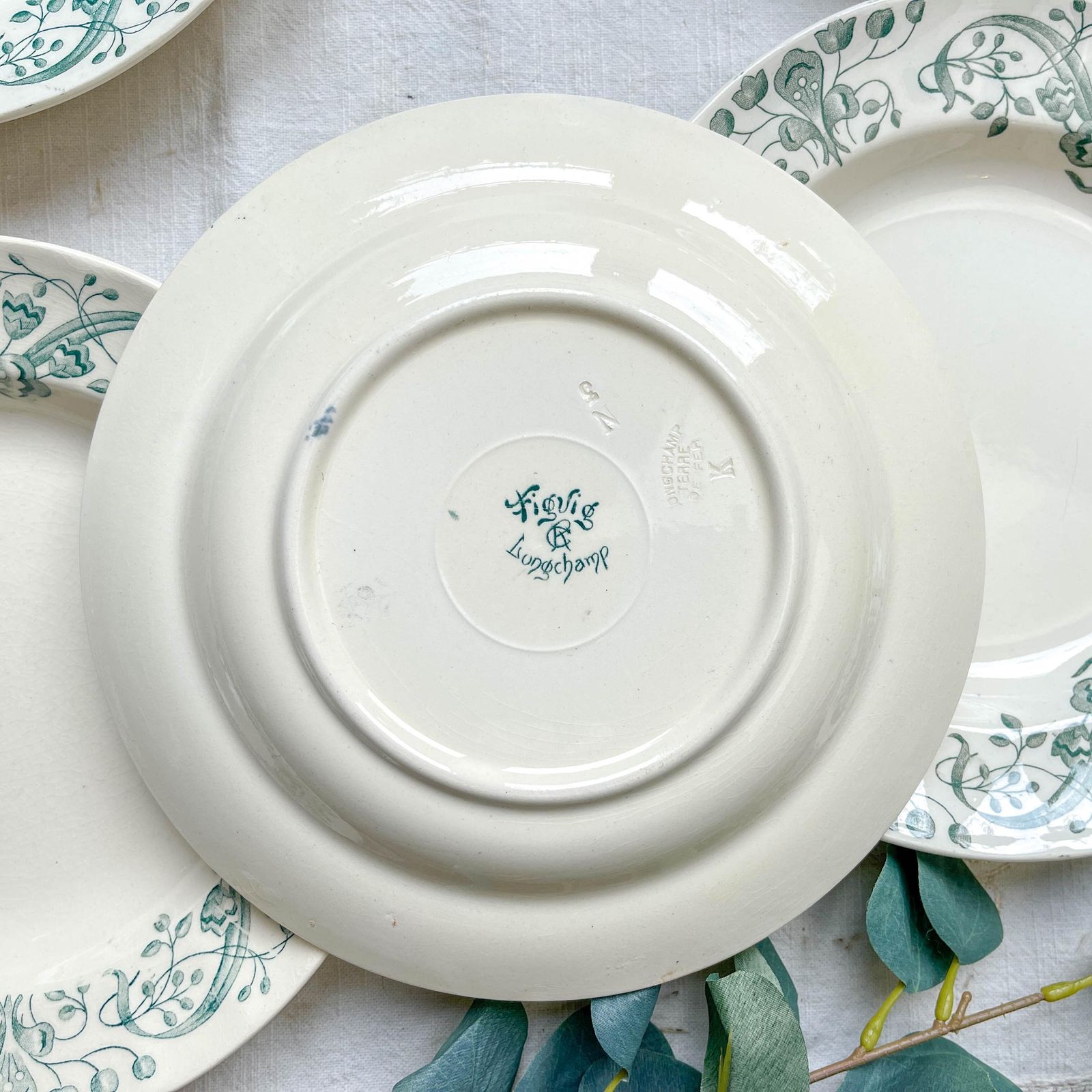 photo for sale Set Of 6 Antique Terre De Fer "Figuig" Soup Plates – Longchamp 19th Century – Vintage French Tableware