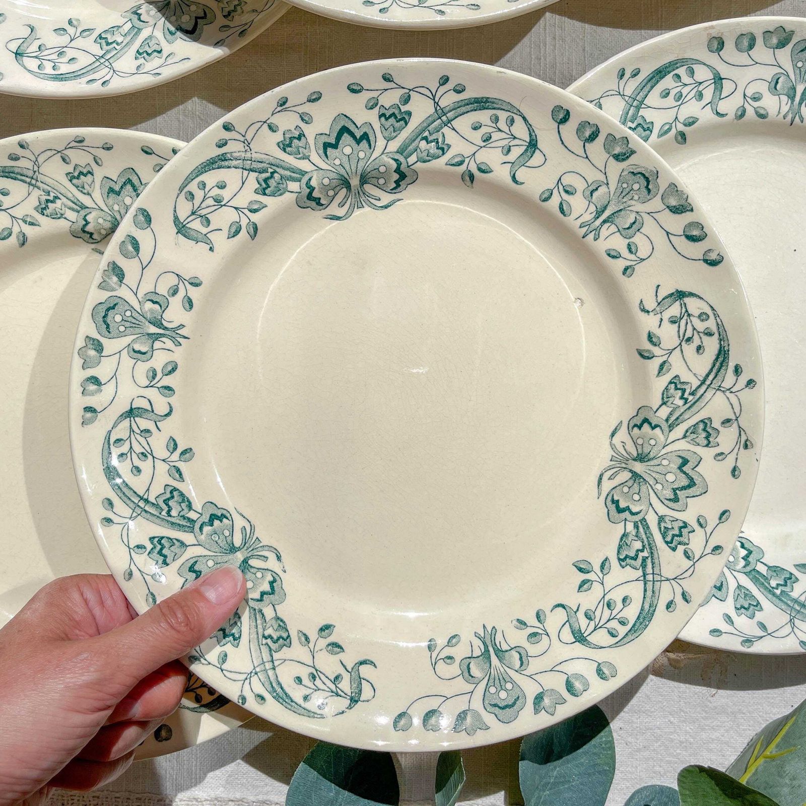 Set Of 6 Antique Flat Plates Terre De Fer "Figuig"   Longchamp 19th Century   Vintage French Tableware photo 157.0