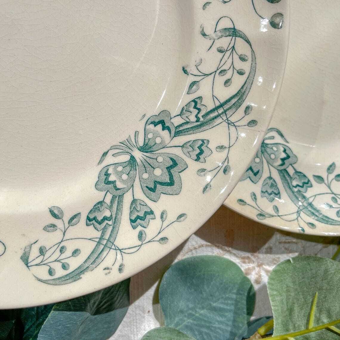 Set Of 6 Antique Soup Plates Terre De Fer Figuig  Longchamp 19th Century   Vintage French Tableware photo vinterior