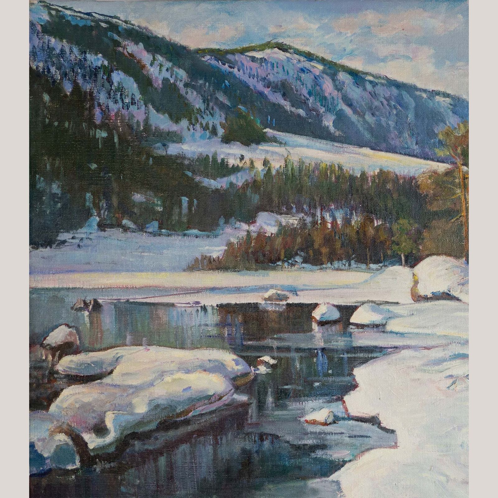 Snowy River Landscape – Follower Of Thomas R. Curtin And Frits Thaulow photo for sale