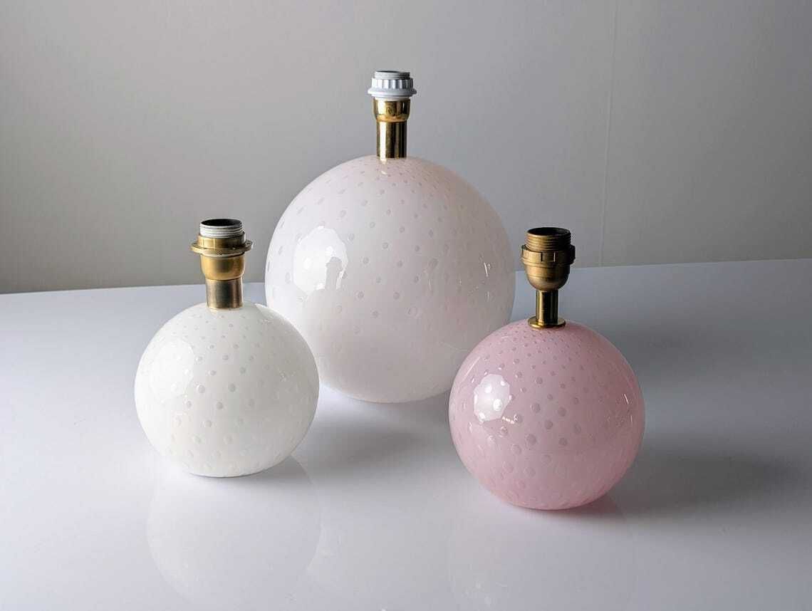 Set Of 3 Pink And White Murano Glass Globe Lamps Italy 1970s