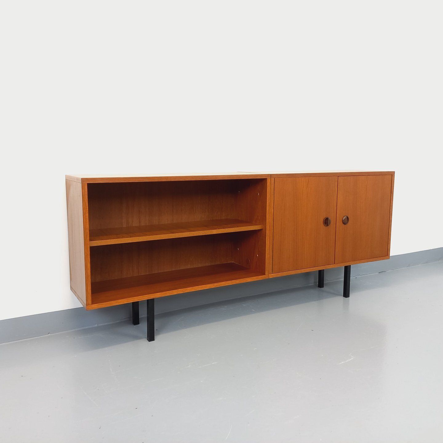 Modernist Sideboard With Teak Niche And Black Metal Legs photo Furniture