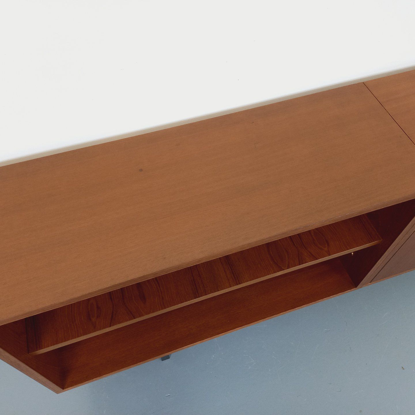 photo furniture Modernist Sideboard With Teak Niche And Black Metal Legs