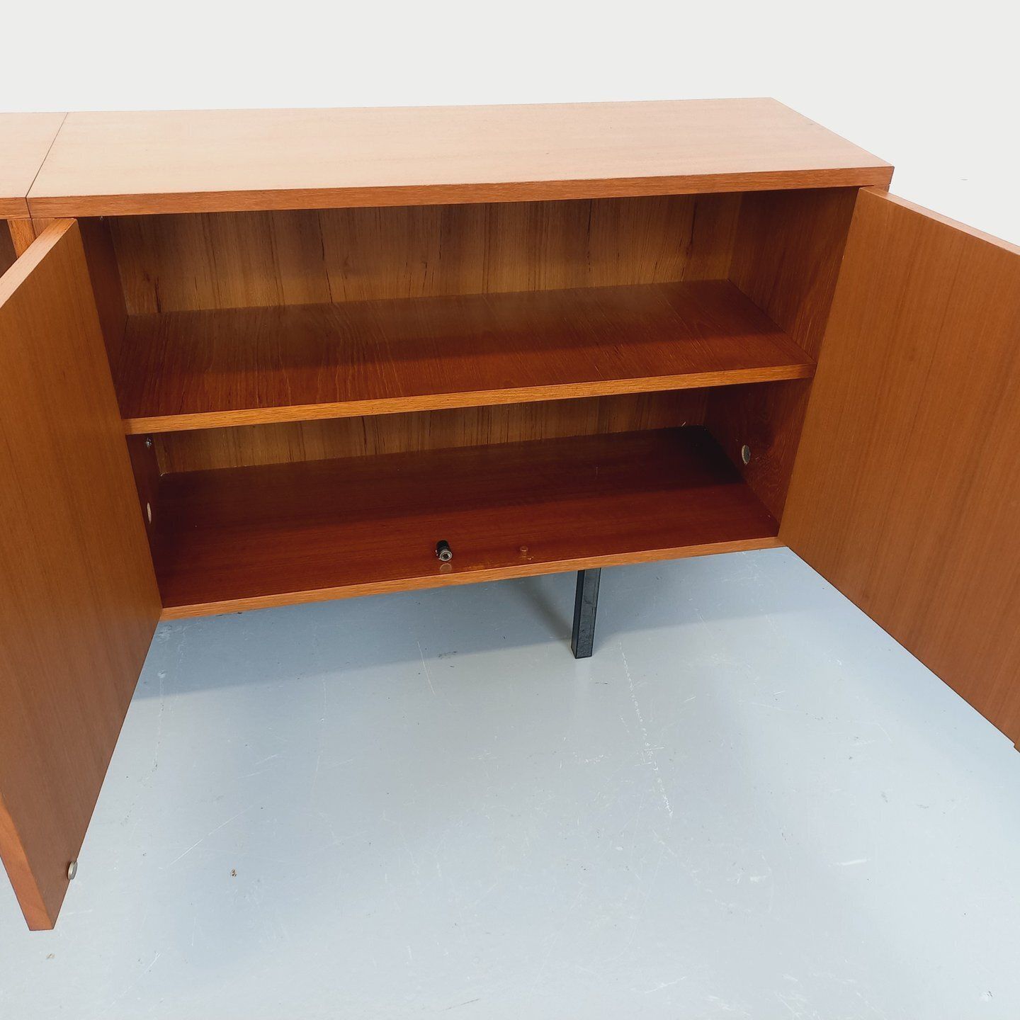 1507.0 Modernist Sideboard With Teak Niche And Black Metal Legs photo