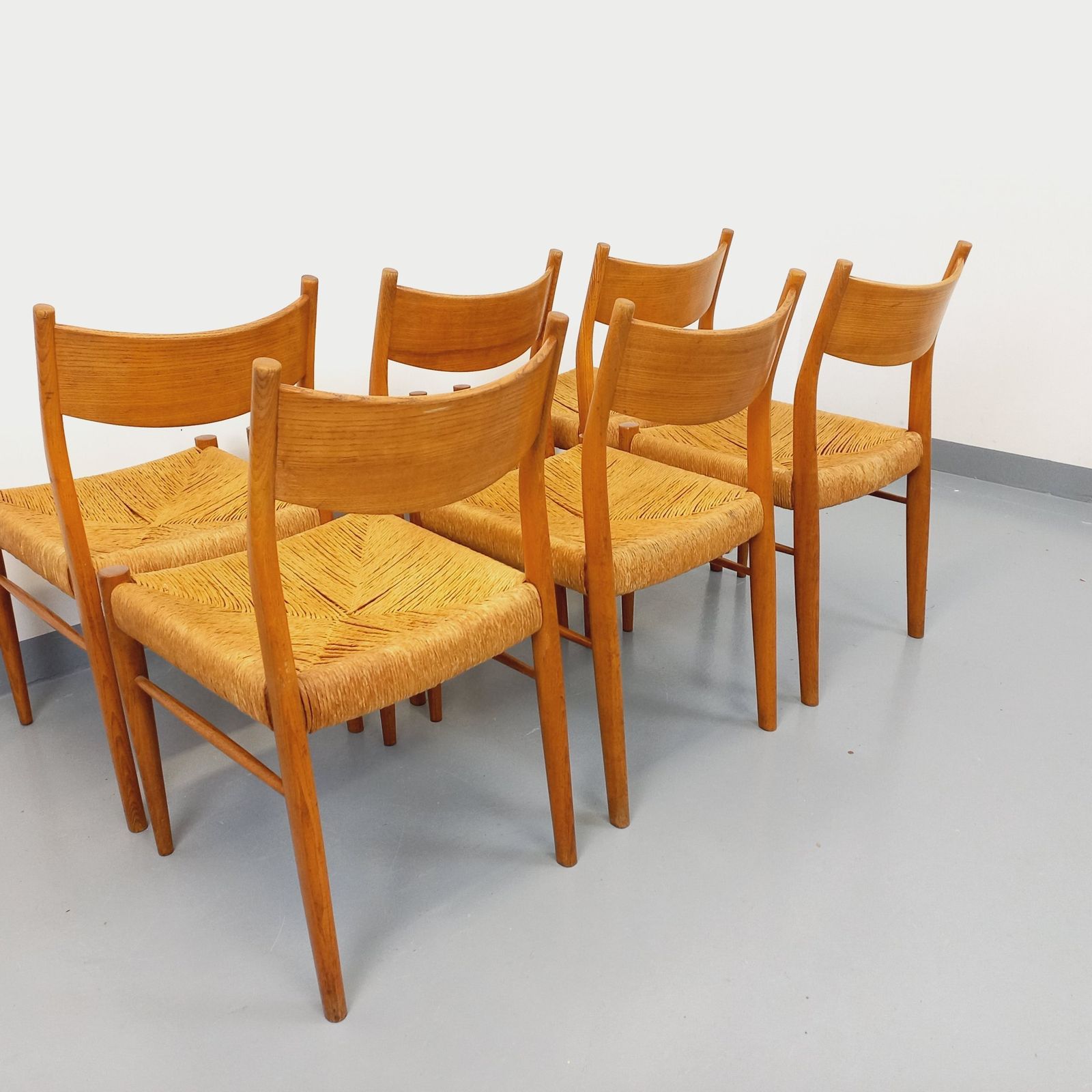 6 Italian Piero Palange & Werther Toffoloni Chairs In Teak And Rope photo for sale