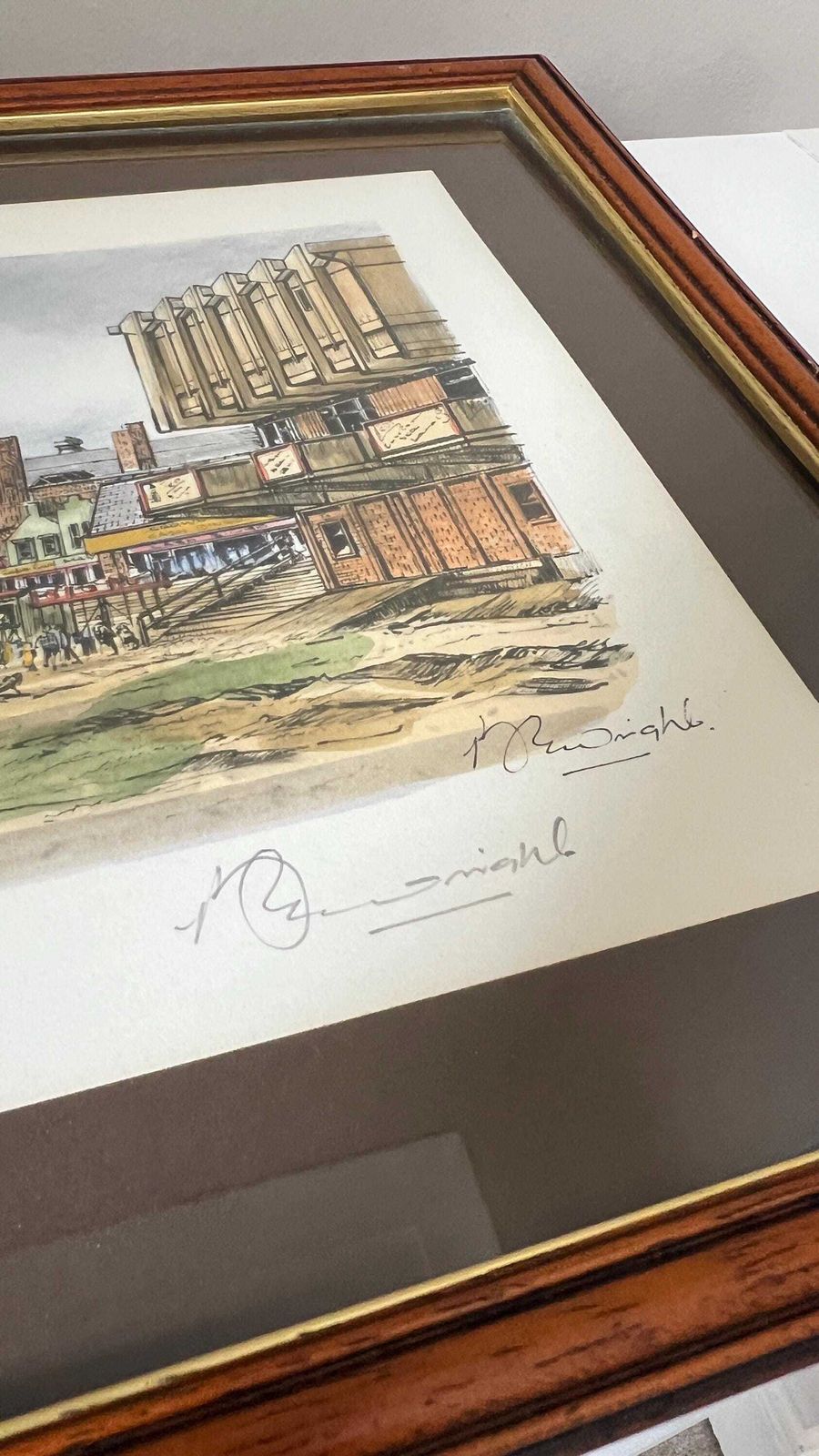 Vintage Signed Print Of Redcar Esplanade Coastal Scene photo vinterior