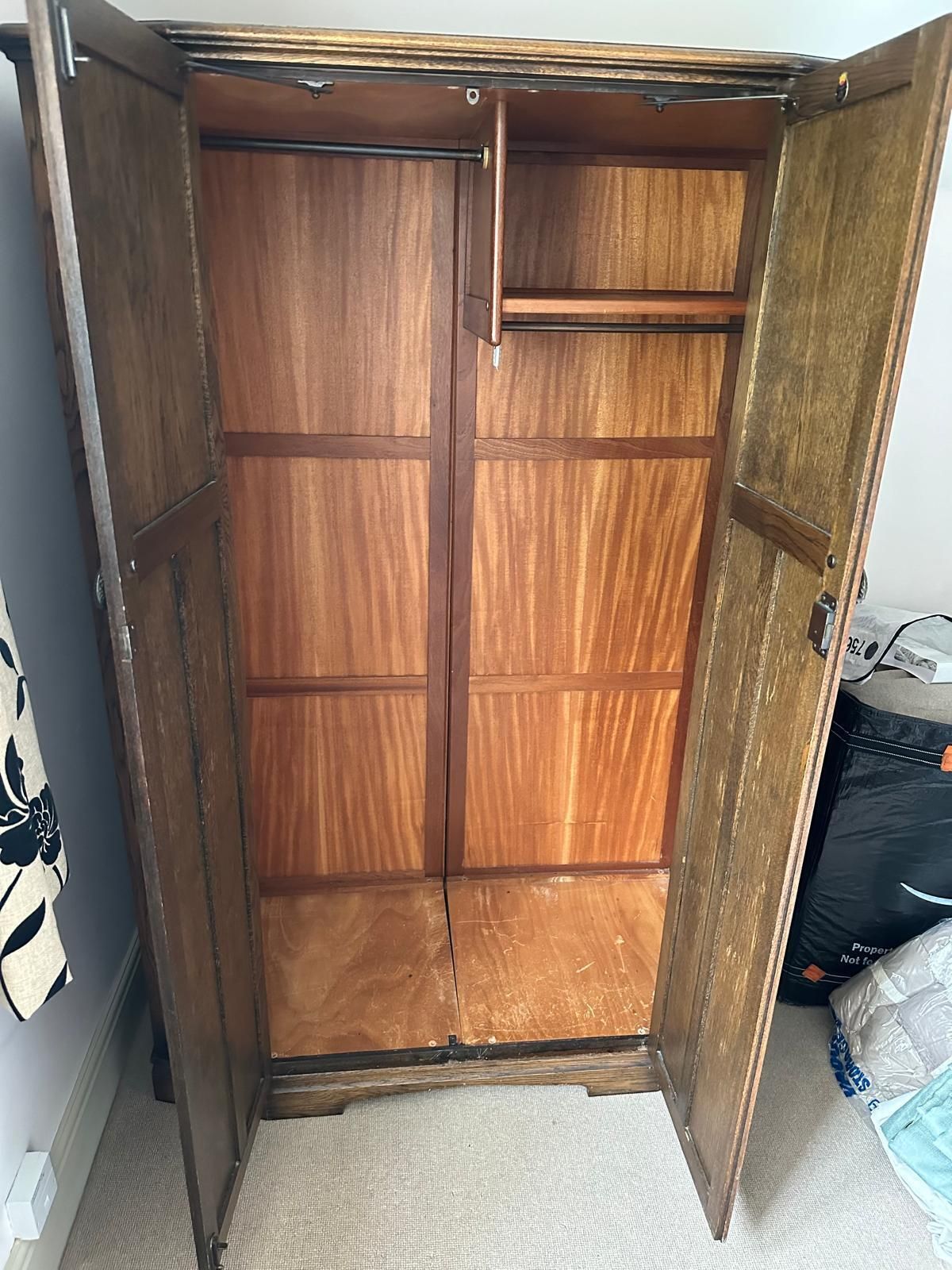 photo for sale Elegant Arts & Crafts Oak Wardrobes & Dressing Table By Crown Ay Furniture