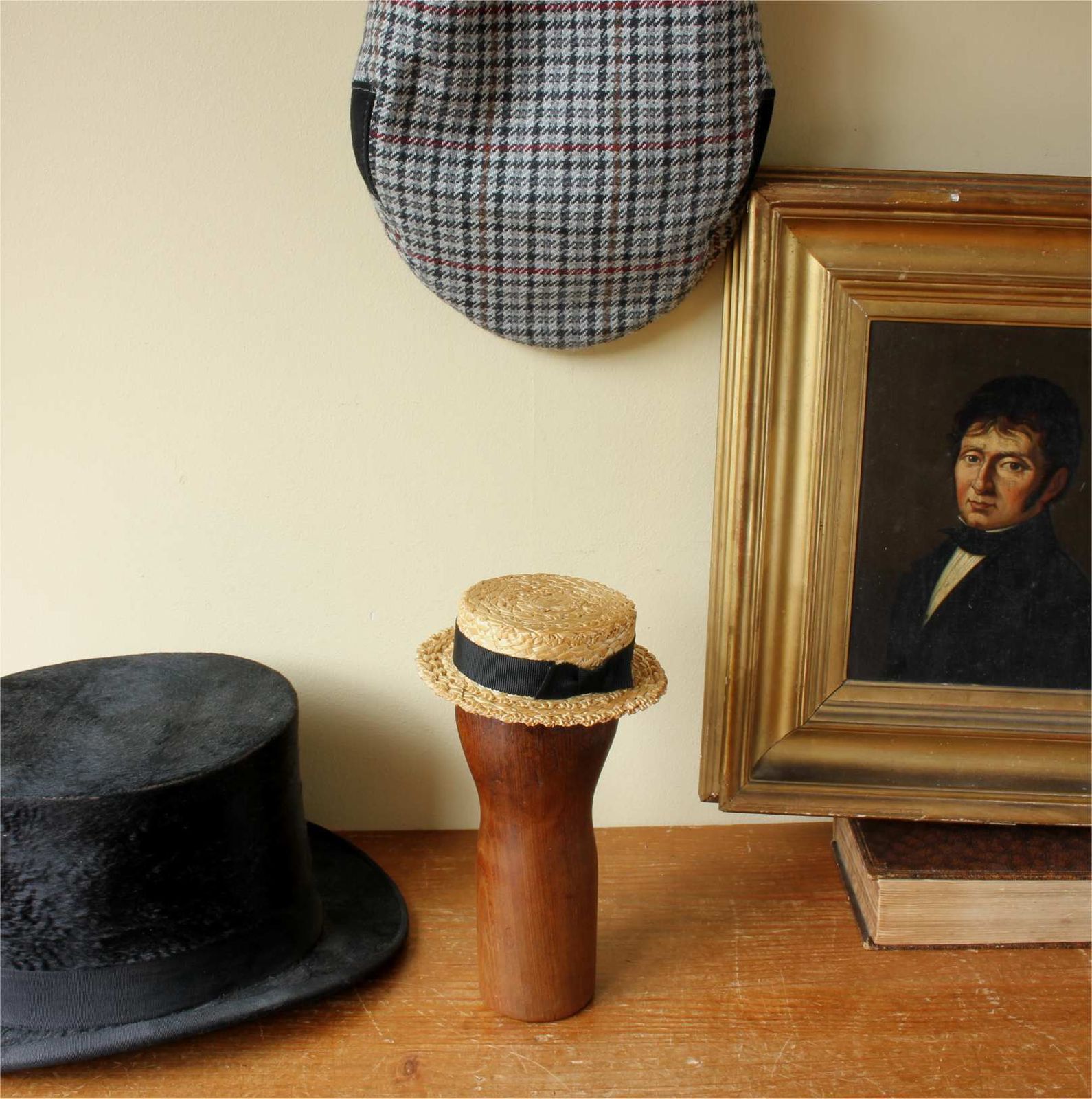 Size 25 Hat Block. Small Size French Wood Milliner's Head Display Stand. photo furniture
