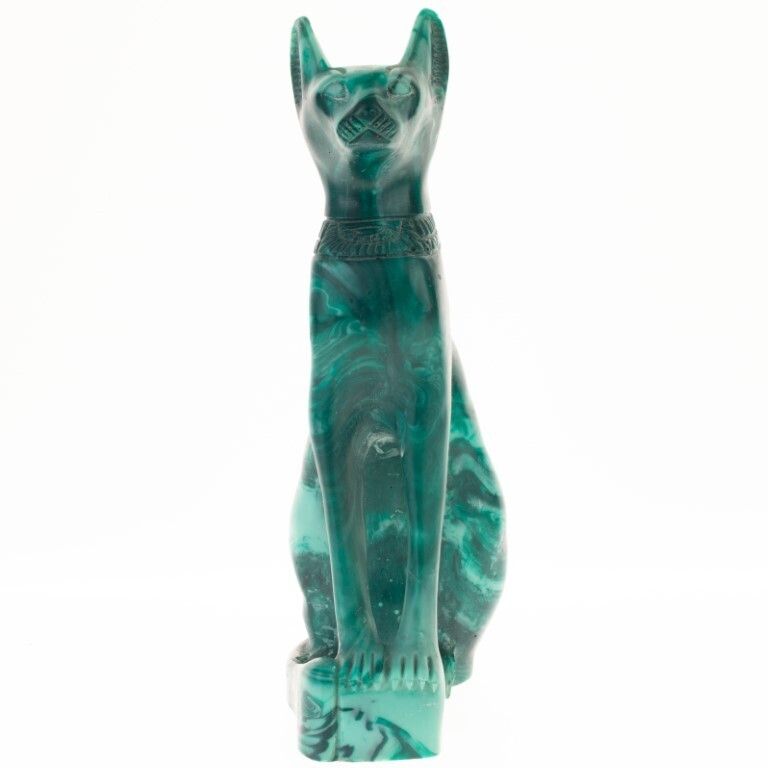 Faux Malachite Egyptian Style Figure Of Seated Anubis Cat