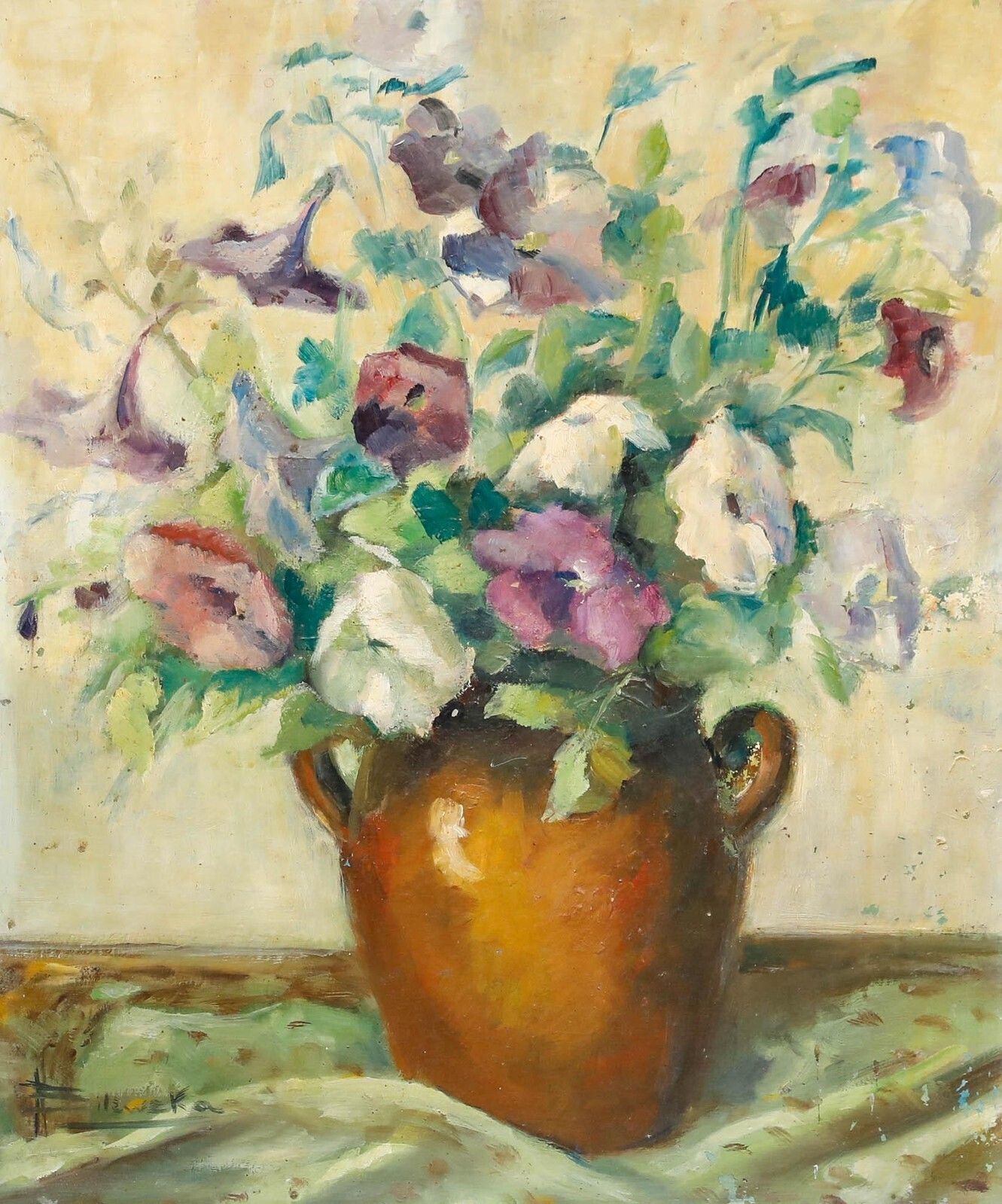 Framed 20th Century Oil   Flowers In A Terracotta Pot photo furniture