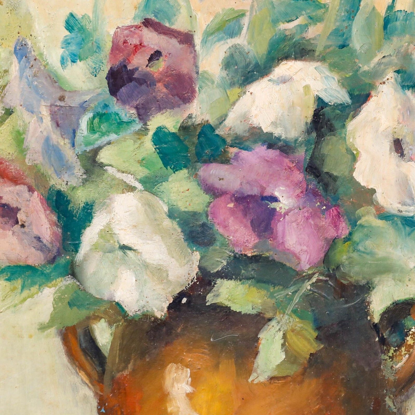 Framed 20th Century Oil   Flowers In A Terracotta Pot photo Art