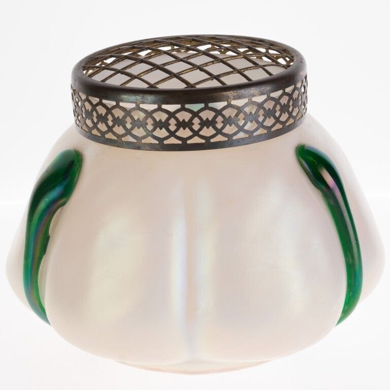 Art Nouveau Iridescent Glass Loetz Flower Arranger Vase