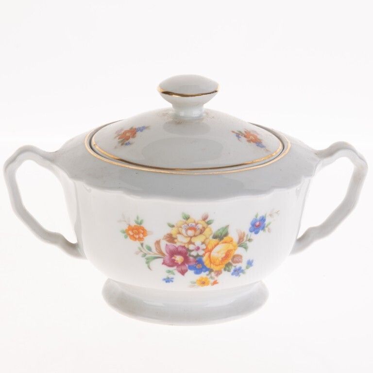 Continental Porcelain Ceramic Floral Pattern Lidded Sugar Jar