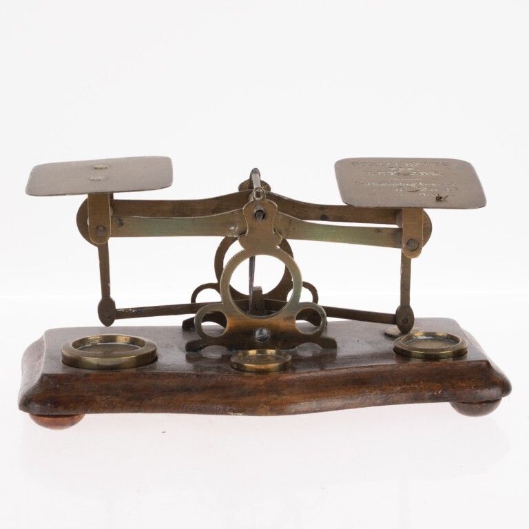 Antique Brass Postal Letters Scale With Weights