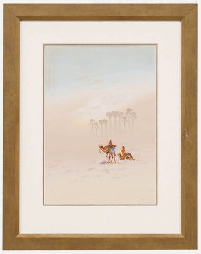 Wilson Furness   20th Century Watercolour, Camels And Ruins