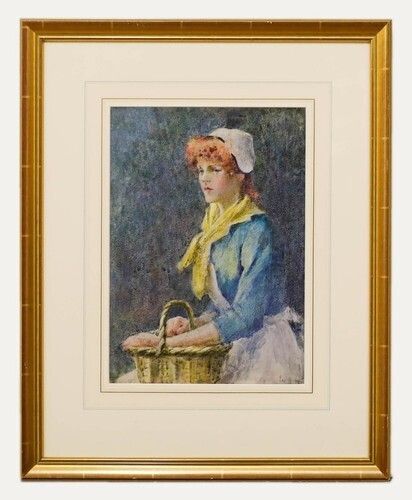 W. H. H   Framed Late 19th Century Watercolour, Lady With The Yellow Neck Scarf
