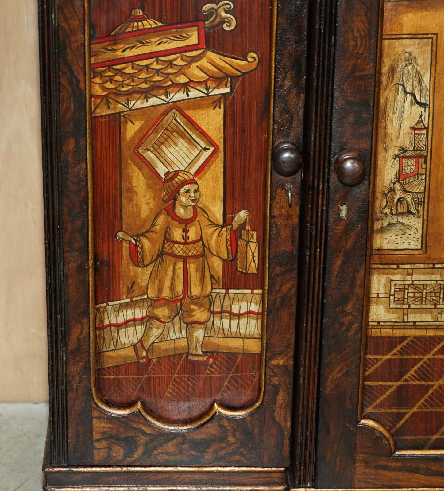 Antique Regency 1810 Simulated Rosewood Chinese Chinoiserie Breakfront Sideboard photo vintage