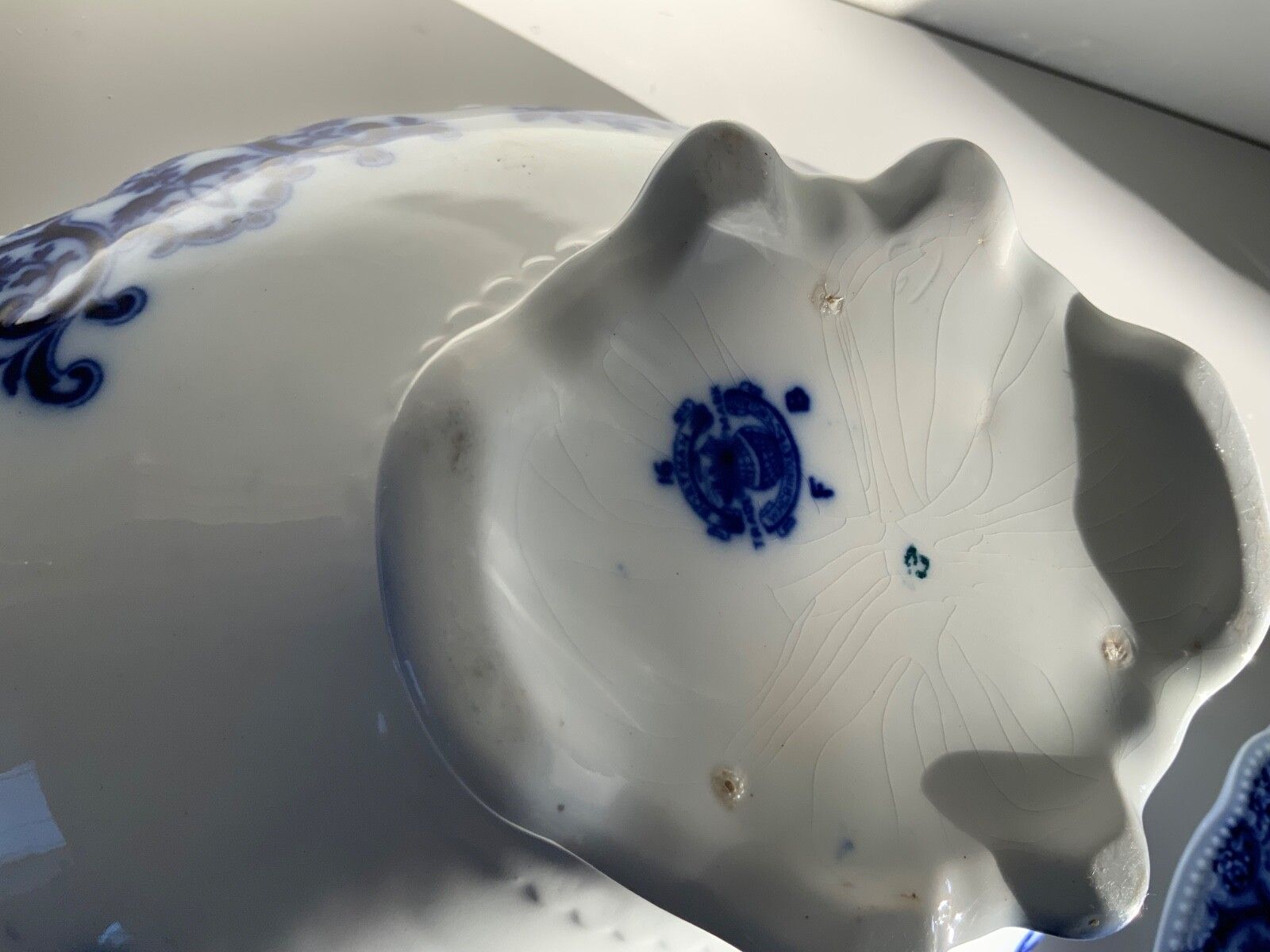 121.0 Antique W.H.Grindley &Co Portman, Flow Blue, Oval Footed Vegetable Tureen 1900s photo