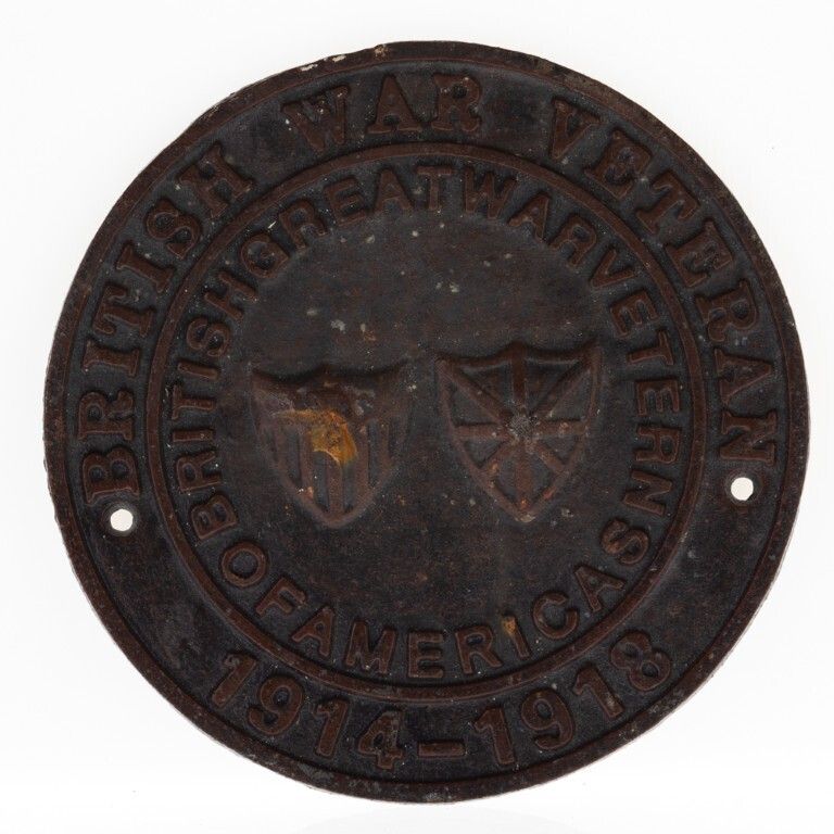 British Great War Veterans Of America Cast Iron Plaque