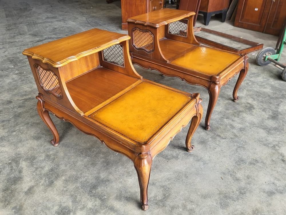 Pair Antique Repro French Side End Sofa Tables Cabriole Legs