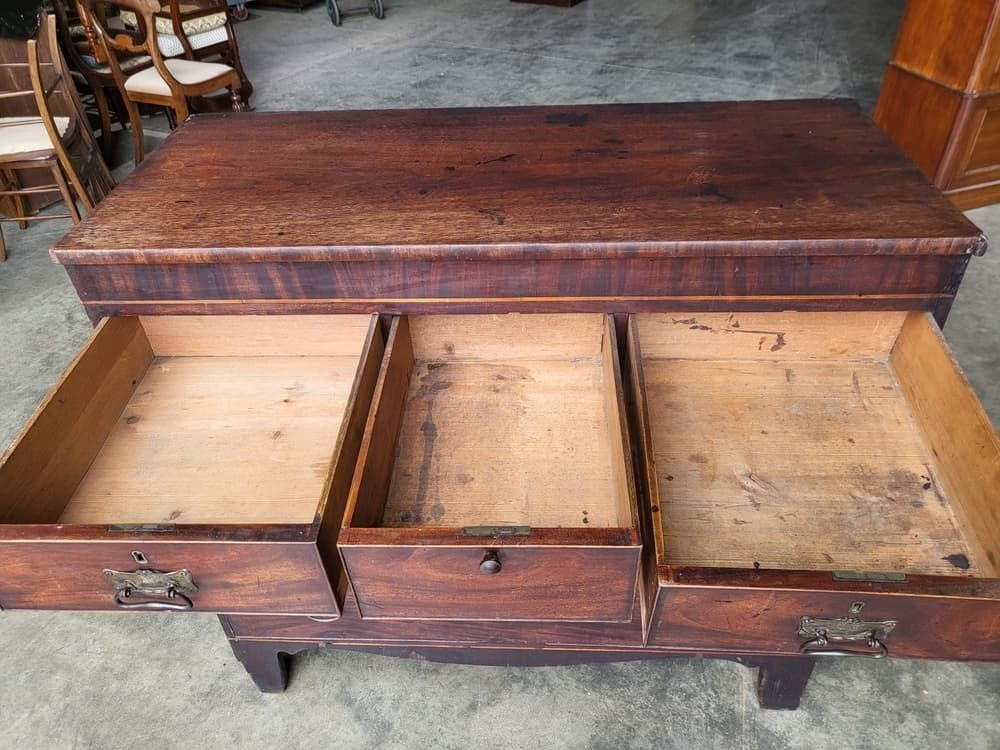 Antique Georgian Mahogany 3 Over 3 Inlaid Chest Of Drawers Square Legs photo for sale