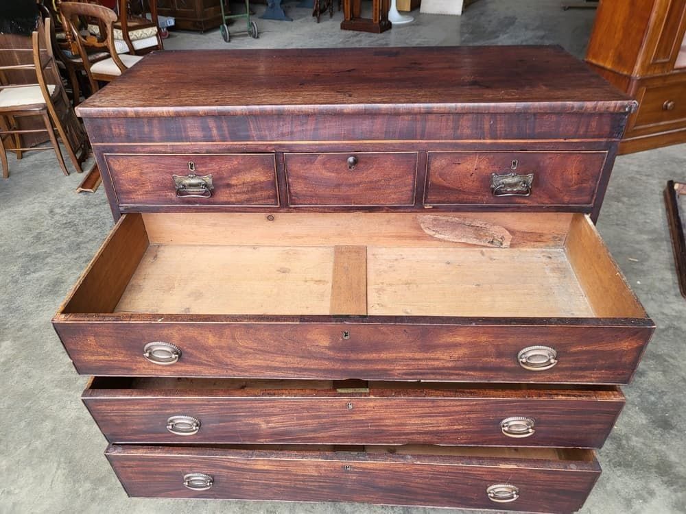 Antique Georgian Mahogany 3 Over 3 Inlaid Chest Of Drawers Square Legs photo 310.0