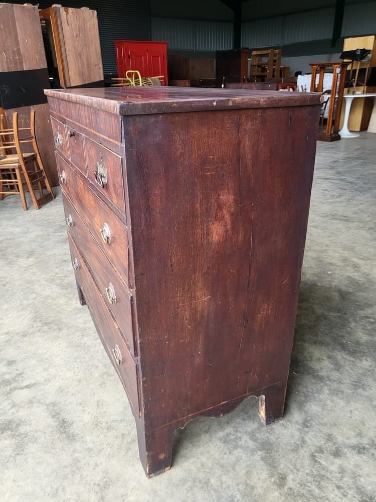 photo for sale Antique Georgian Mahogany 3 Over 3 Inlaid Chest Of Drawers Square Legs