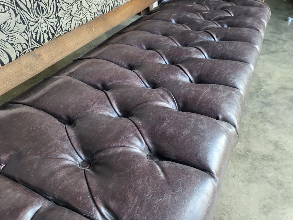 Large 8' Leather Seat High Back Bench Seat Turned Legs Home Business photo Furniture