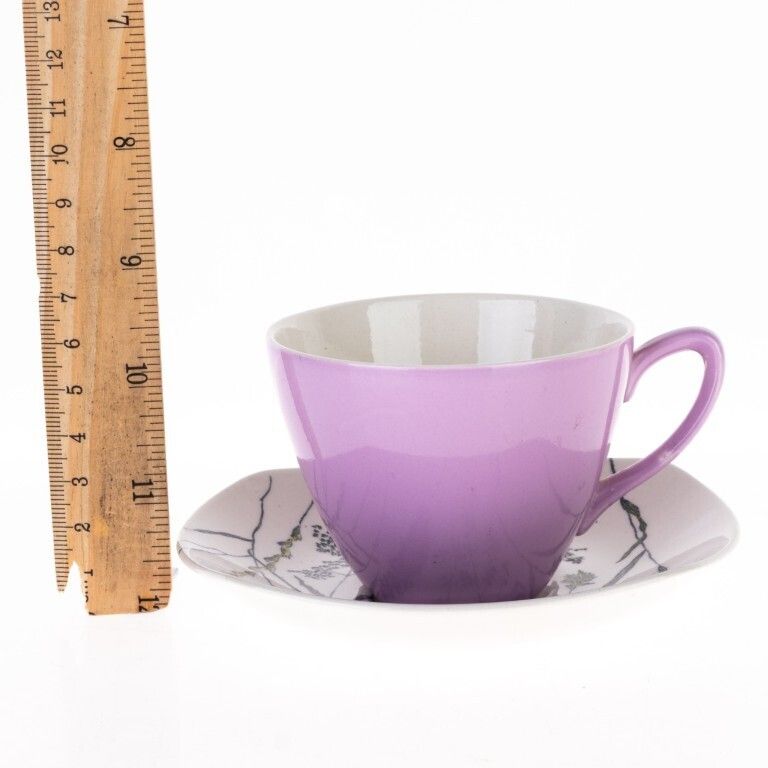 Staffordshire Whispering Grass Pattern Purple Porcelain Teacup With Saucer photo for sale