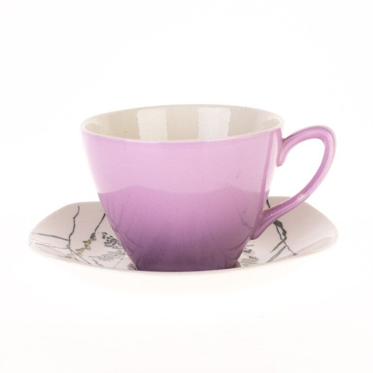 Staffordshire Whispering Grass Pattern Purple Porcelain Teacup With Saucer photo Home Decor