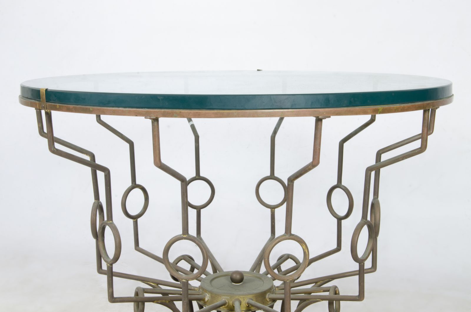 1940s Mid Century Modern Circular Glass Side Table With Bronze Structure, France photo Furniture