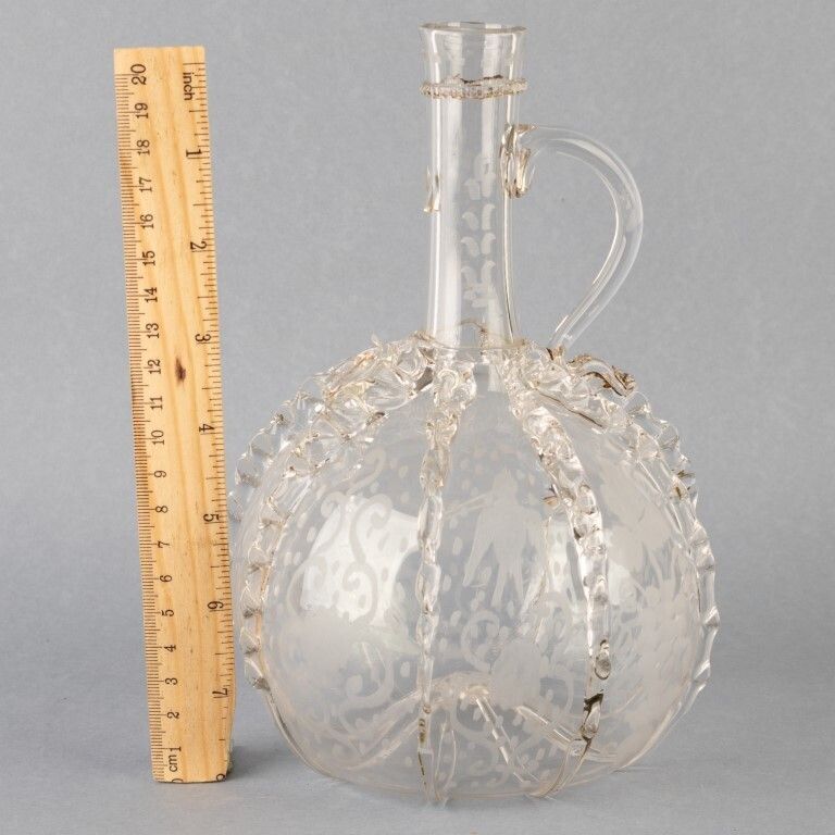 Antique 18th Century Engraved Crystal Glass Dutch Wine Decanter Flask photo for sale