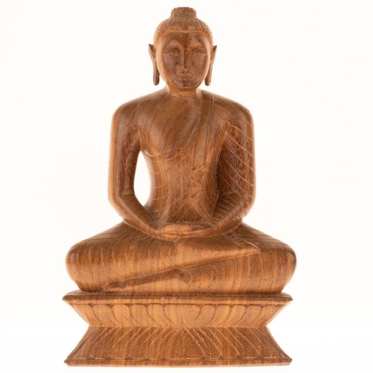 Hand Carved Wooden Temple Statue Of Seated Buddha