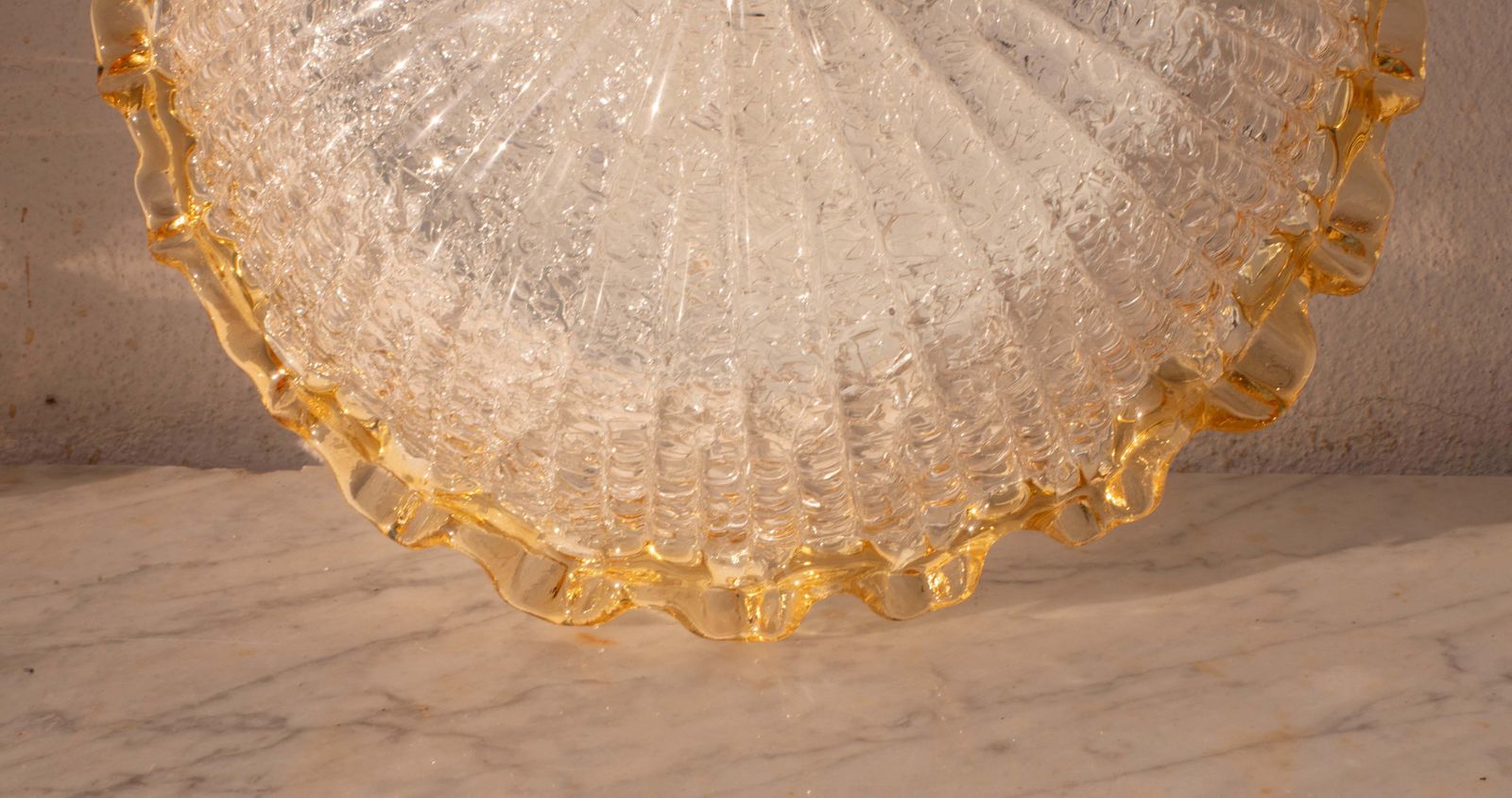 photo for sale Set Of 2 Charming Italian Yellow Murano Glass Ceiling Fixture, Murano, 1970
