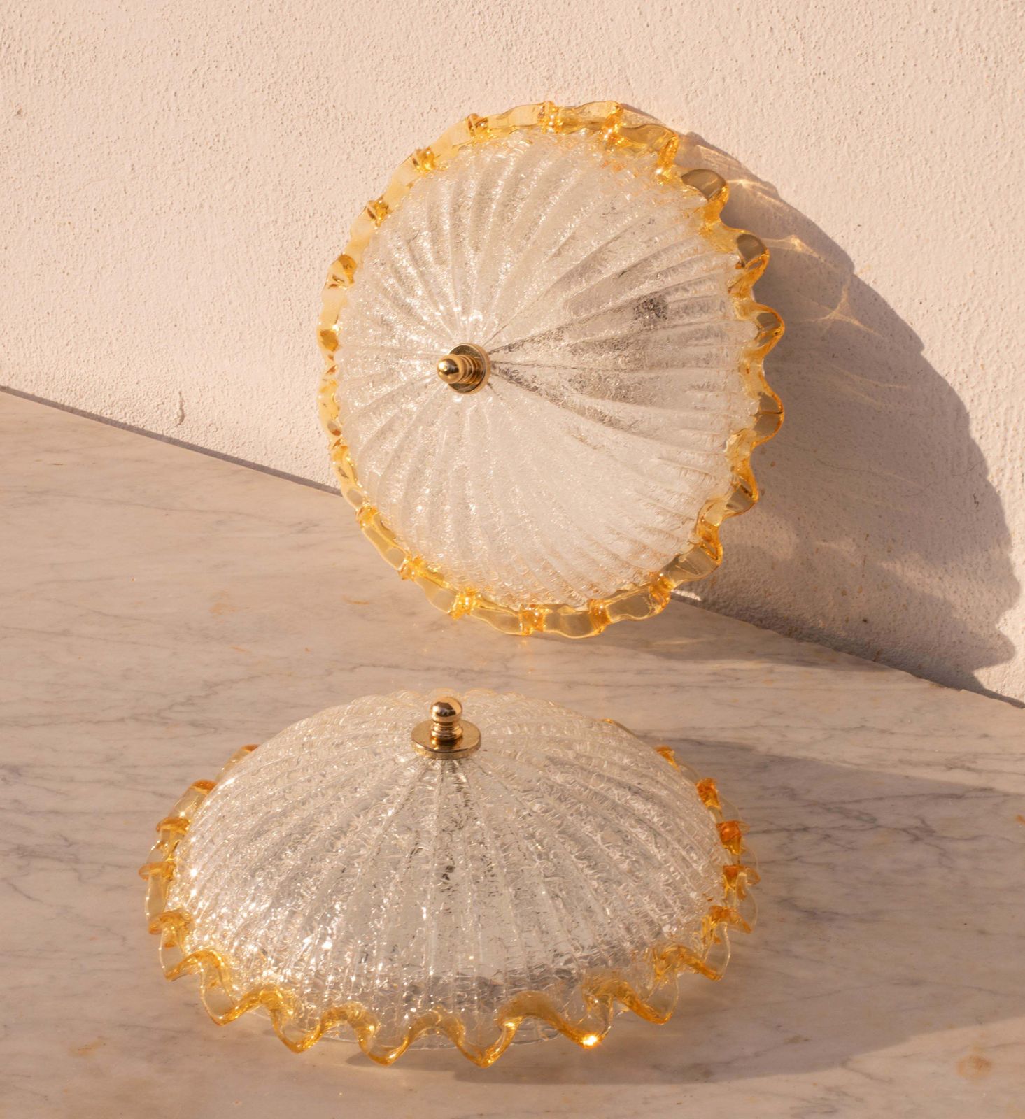 Lighting Set Of 2 Charming Italian Yellow Murano Glass Ceiling Fixture, Murano, 1970 photo
