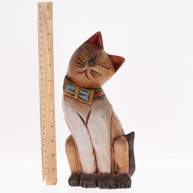Mid Century Hand Carved Wooden Cat Sculpture photo for sale
