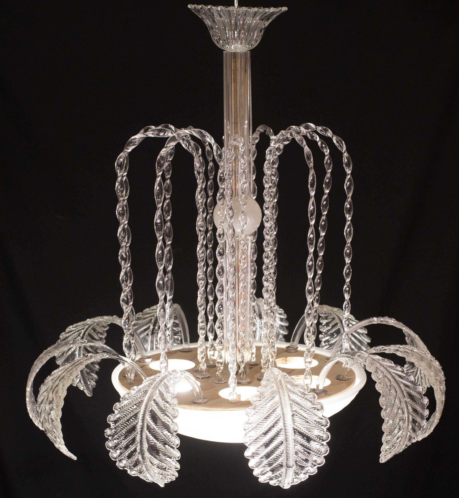Elegant Art Decò, Barovier & Toso Chandelier, Murano Glass, 1950s photo Lighting