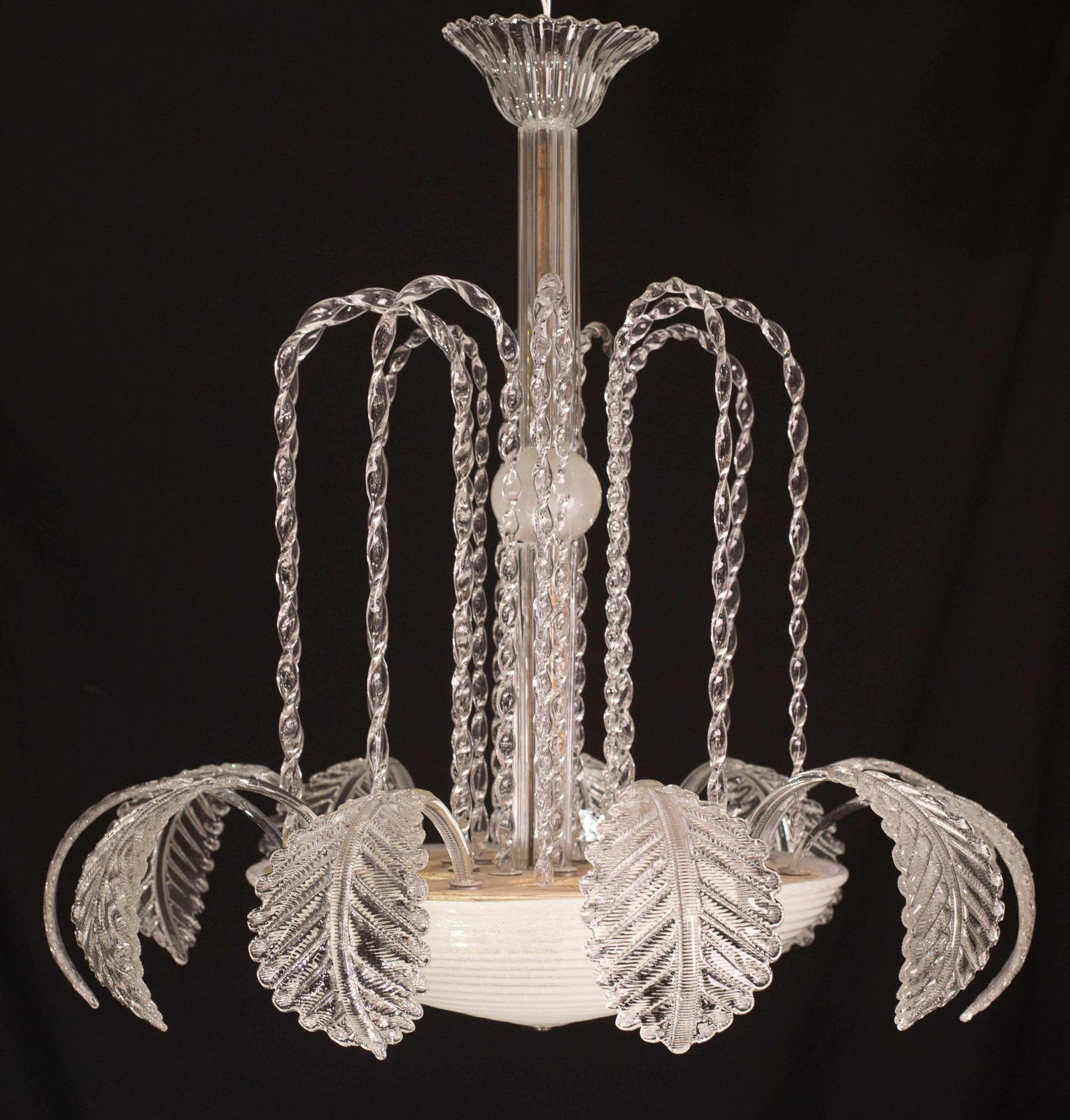 Elegant Art Decò, Barovier & Toso Chandelier, Murano Glass, 1950s photo vintage