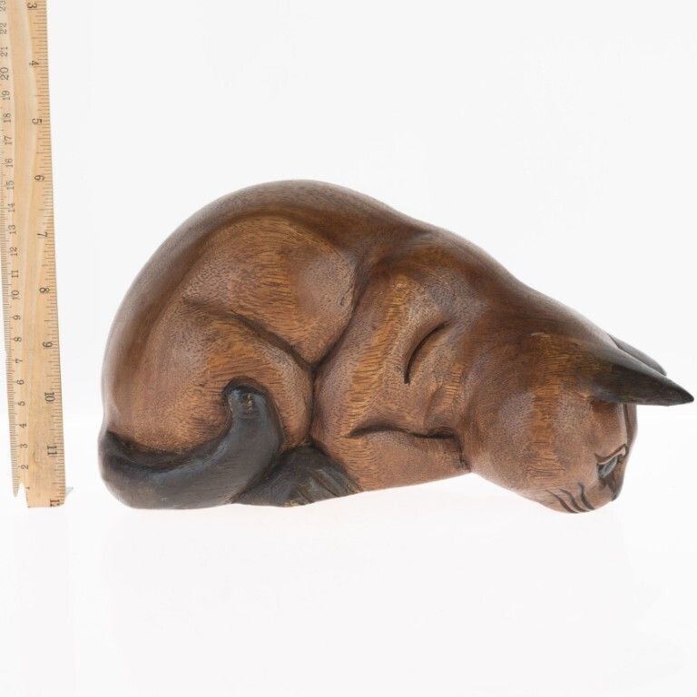 Mid Century Hand Carved Wooden Cat Sculpture photo for sale