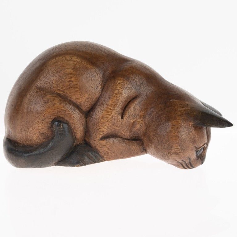 Mid Century Hand Carved Wooden Cat Sculpture photo Art