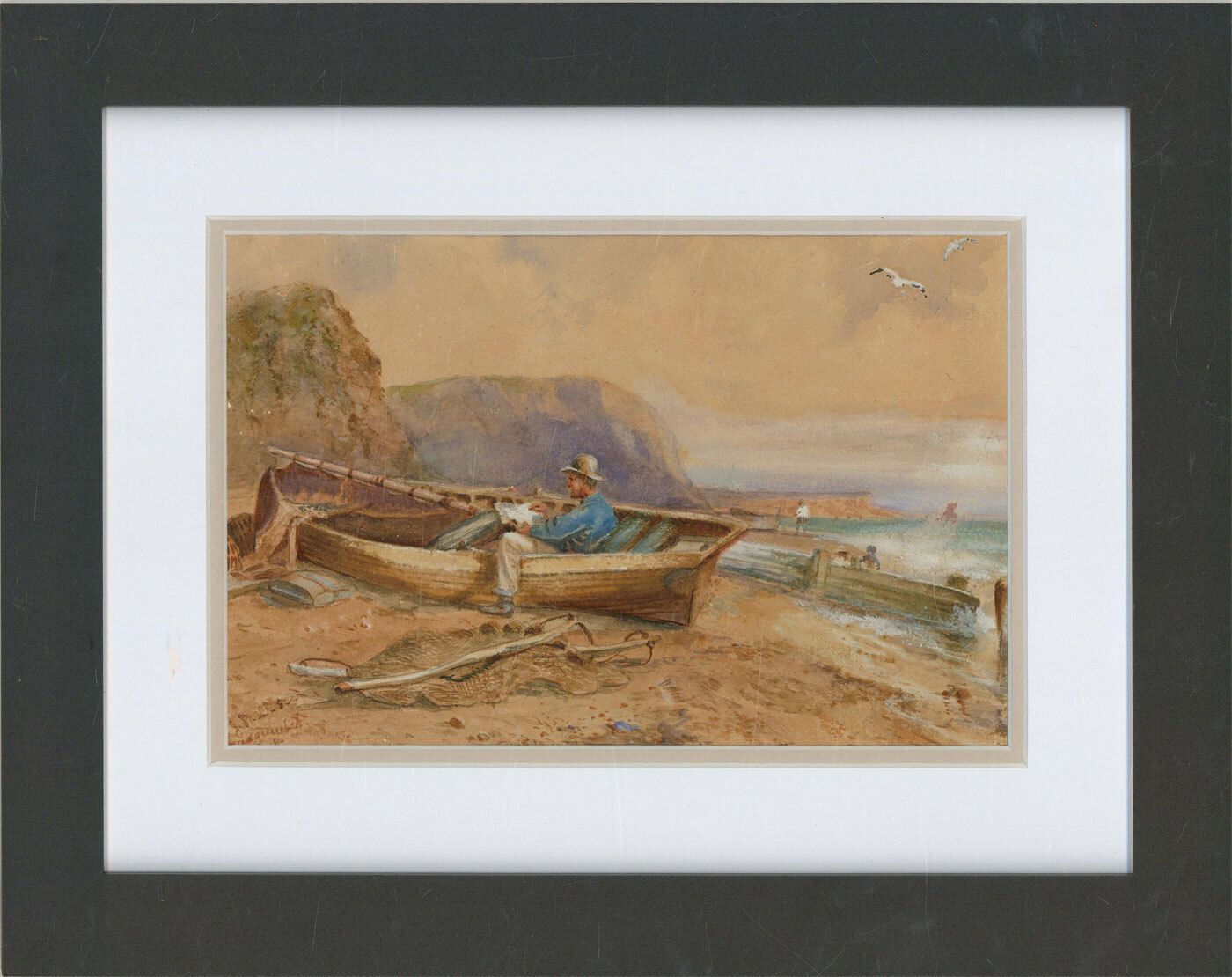 Framed Late 19th Century Watercolour   Waiting For The Tide