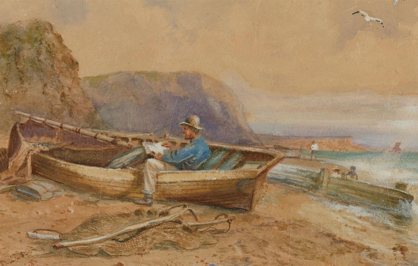 Framed Late 19th Century Watercolour   Waiting For The Tide photo for sale