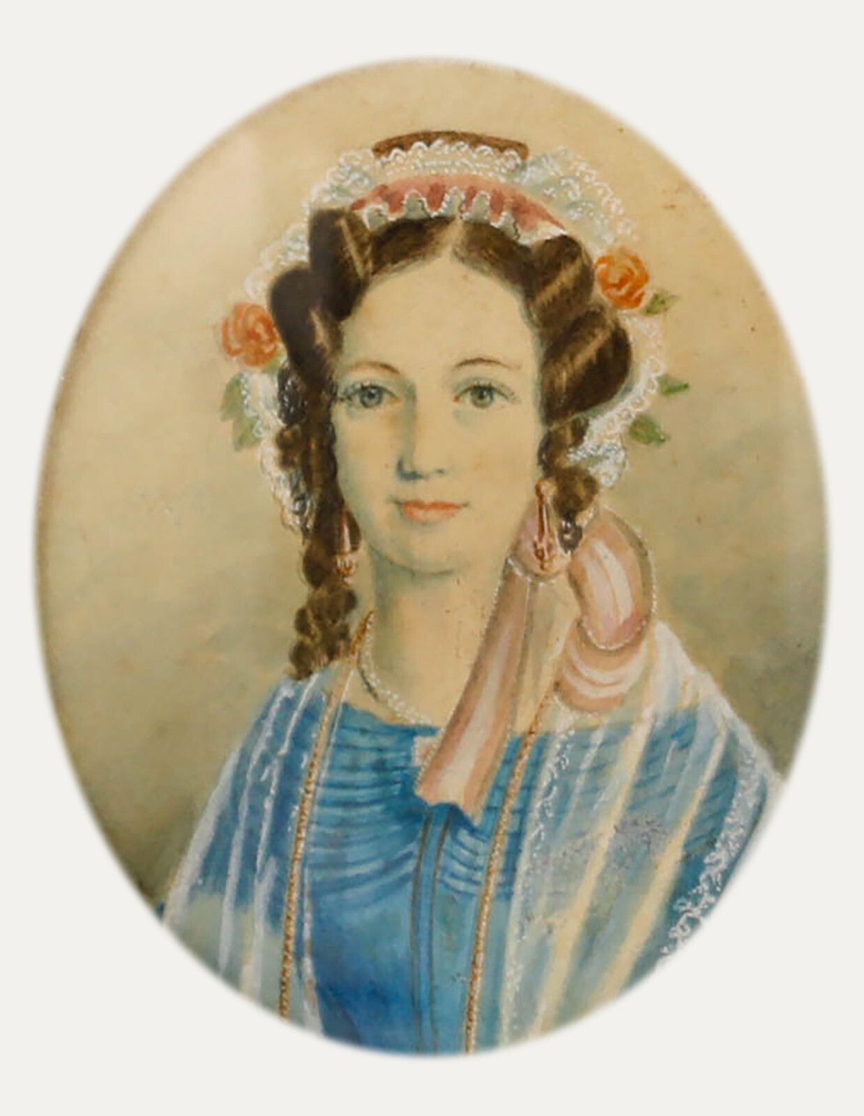 Miniature 19th Century Watercolour   Lady With A Lace Bonnet photo furniture