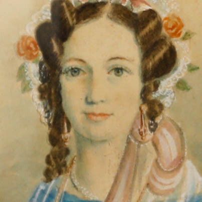Miniature 19th Century Watercolour   Lady With A Lace Bonnet photo Art